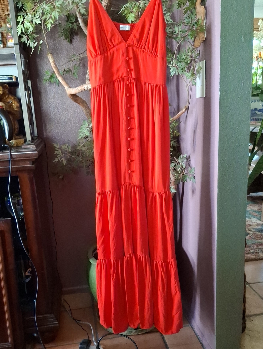 Gianni Bini Bright Red Button‑Front Maxi Sun Dress